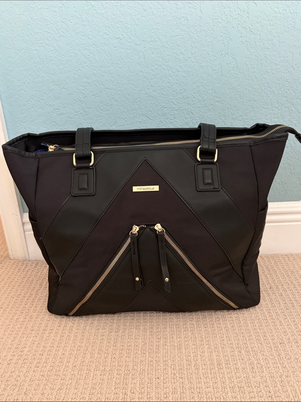 Black Canvas Tote/ computer bag with Gold Accents